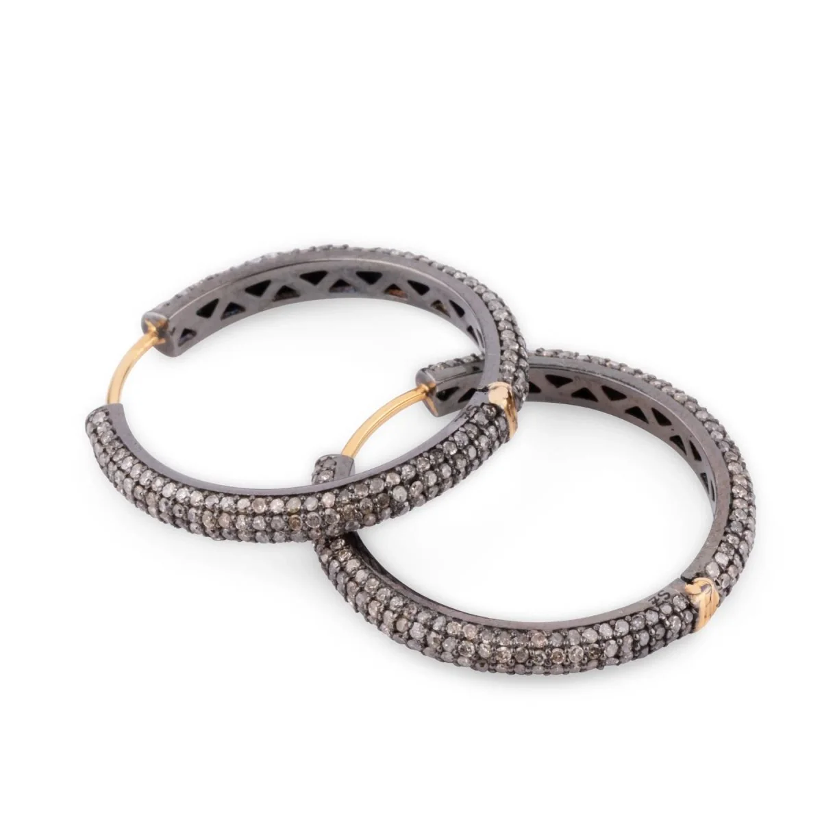 Boucles d'oreilles Créole en or jaune et argent pavées diamants