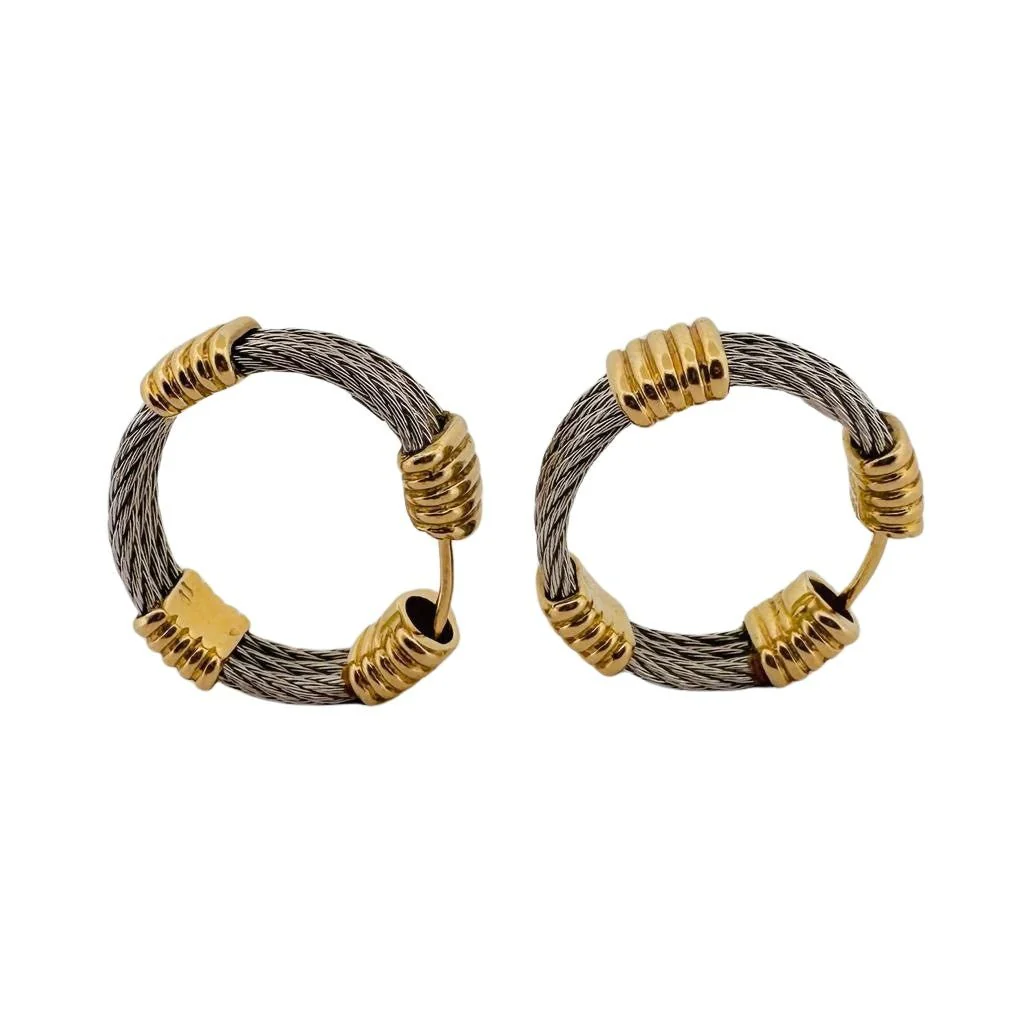 Boucles d'oreilles FRED  "Force 10" en or jaune et acier