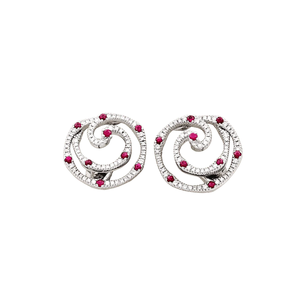 Boucles d'oreilles Puces GIOVANNI FERRARIS en or blanc, rubis et diamants