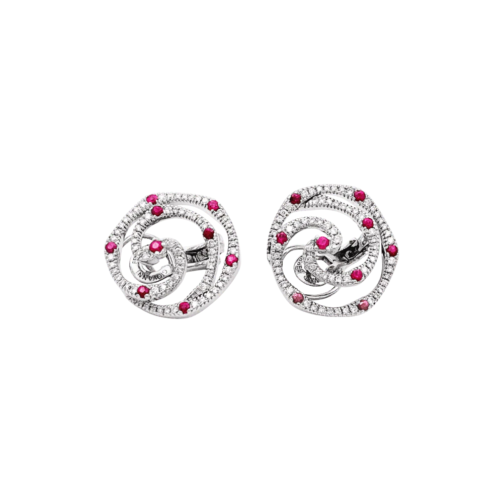Boucles d'oreilles Puces GIOVANNI FERRARIS en or blanc, rubis et diamants - Image 3