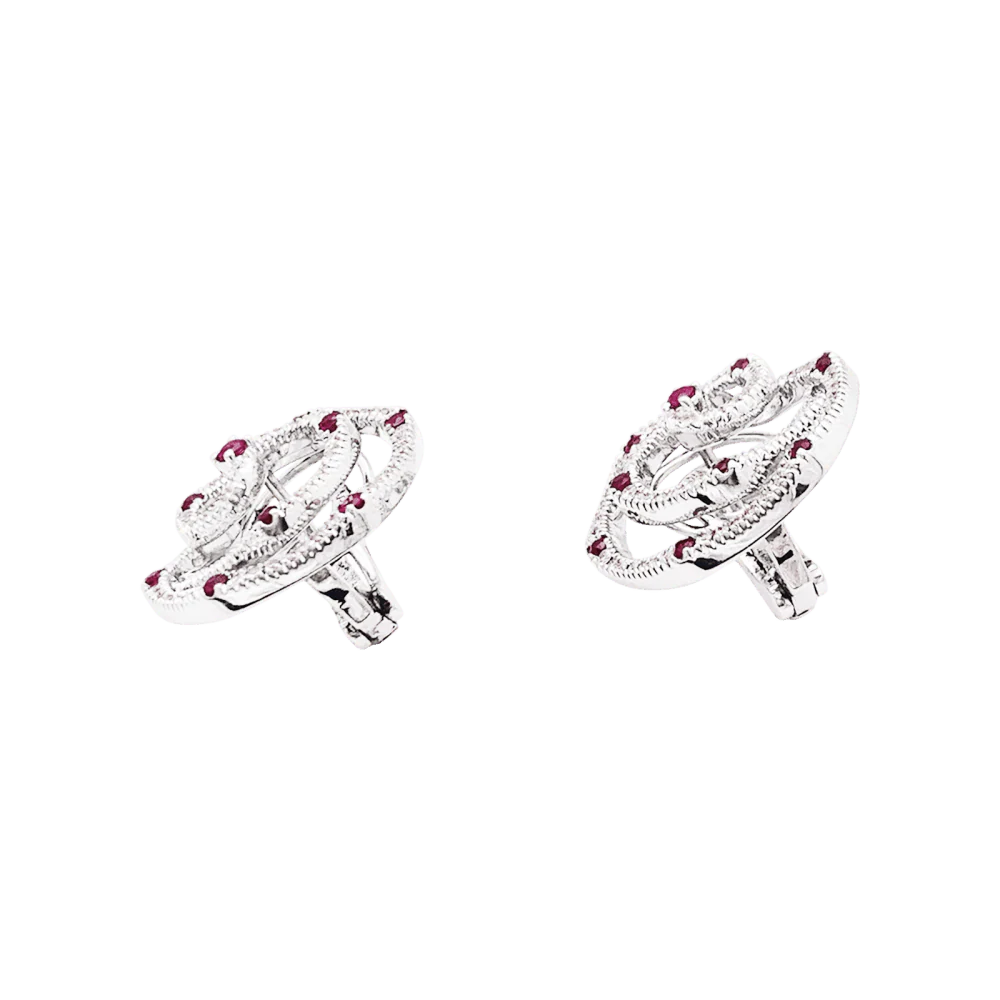 Boucles d'oreilles Puces GIOVANNI FERRARIS en or blanc, rubis et diamants - Image 4