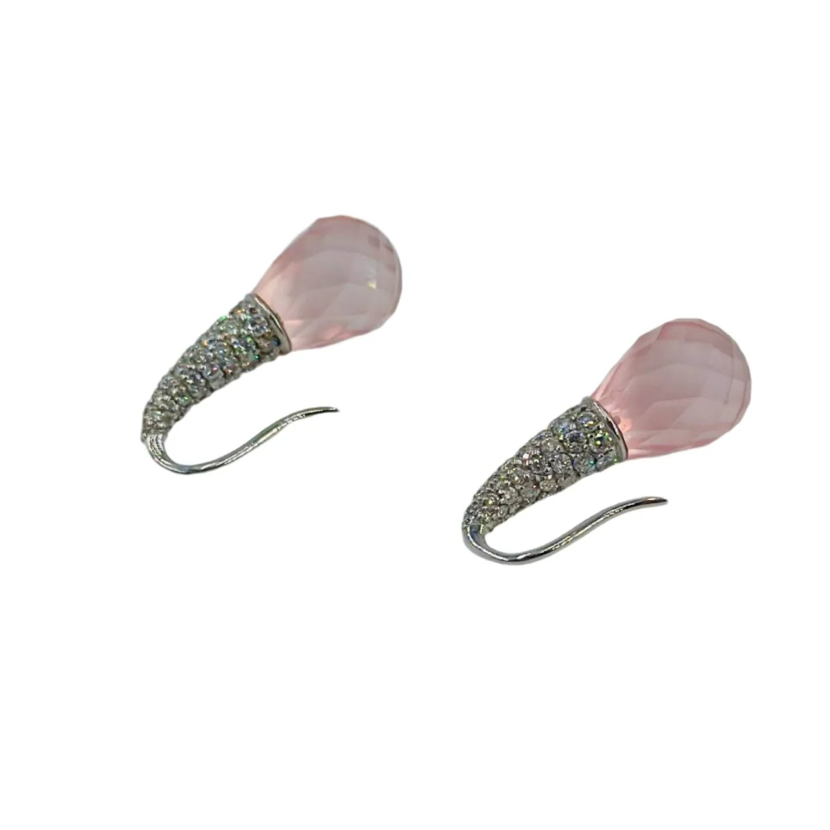 Boucles d'oreilles "Goutte" en or blanc, quartz et diamants - Image 2