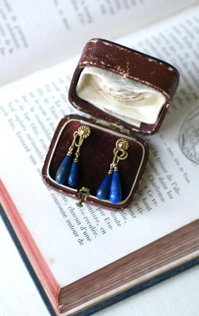 Boucles d'Oreilles Goutte Lapis Lazuli sur Or Jaune