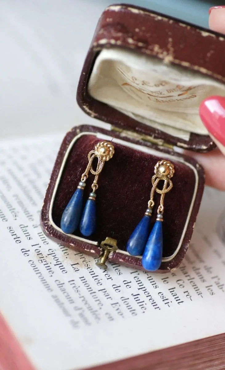 Boucles d'Oreilles Goutte Lapis Lazuli sur Or Jaune - Image 10