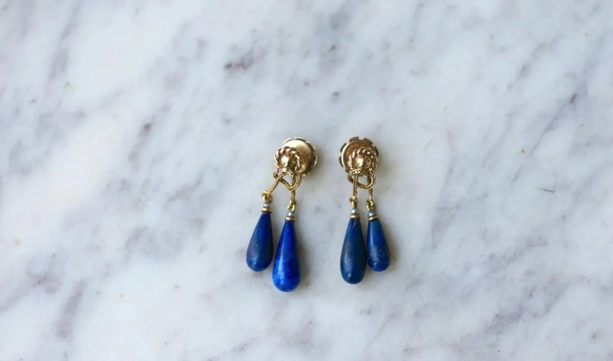 Boucles d'Oreilles Goutte Lapis Lazuli sur Or Jaune - Image 3