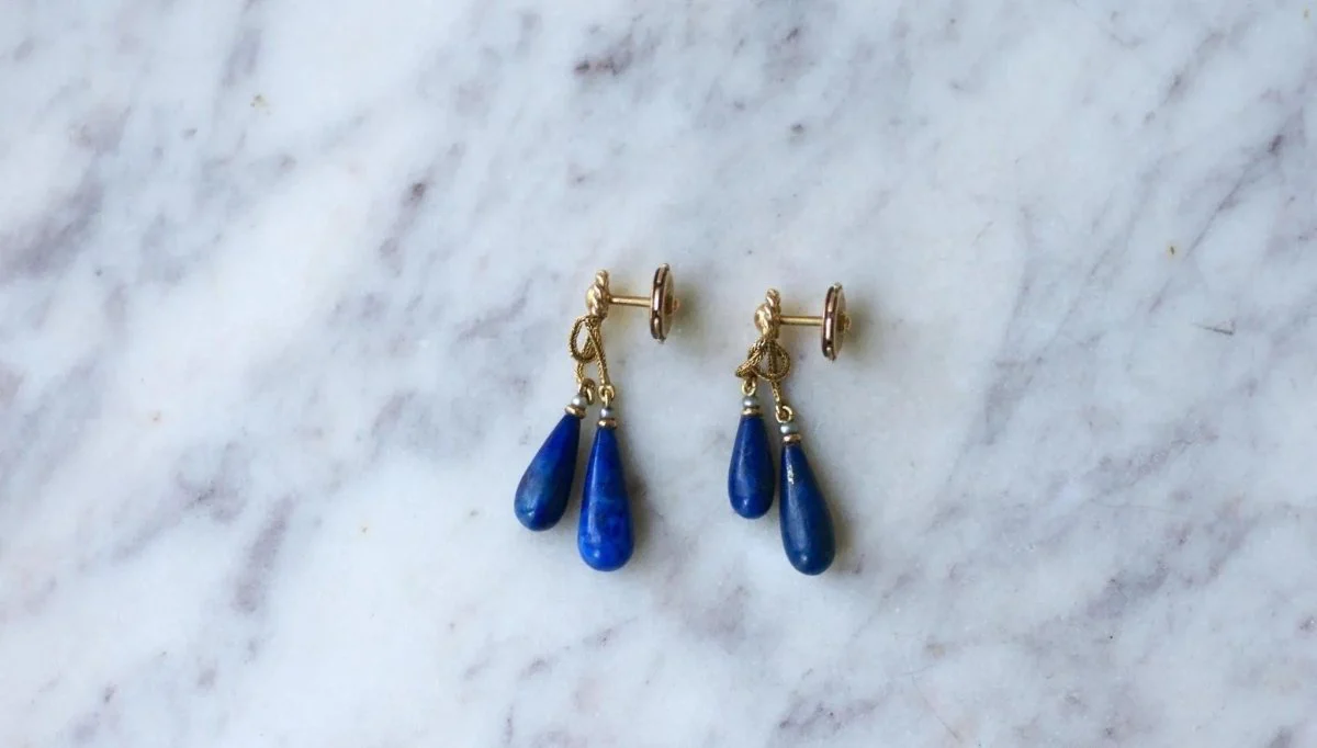 Boucles d'Oreilles Goutte Lapis Lazuli sur Or Jaune - Image 5
