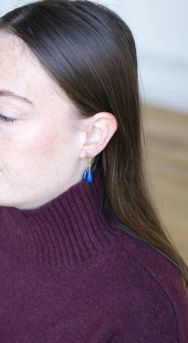 Boucles d'Oreilles Goutte Lapis Lazuli sur Or Jaune - Image 6