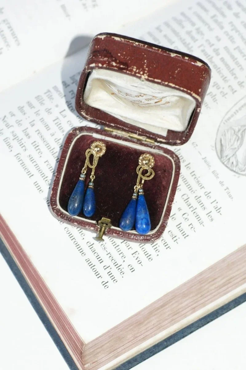 Boucles d'Oreilles Goutte Lapis Lazuli sur Or Jaune - Image 7