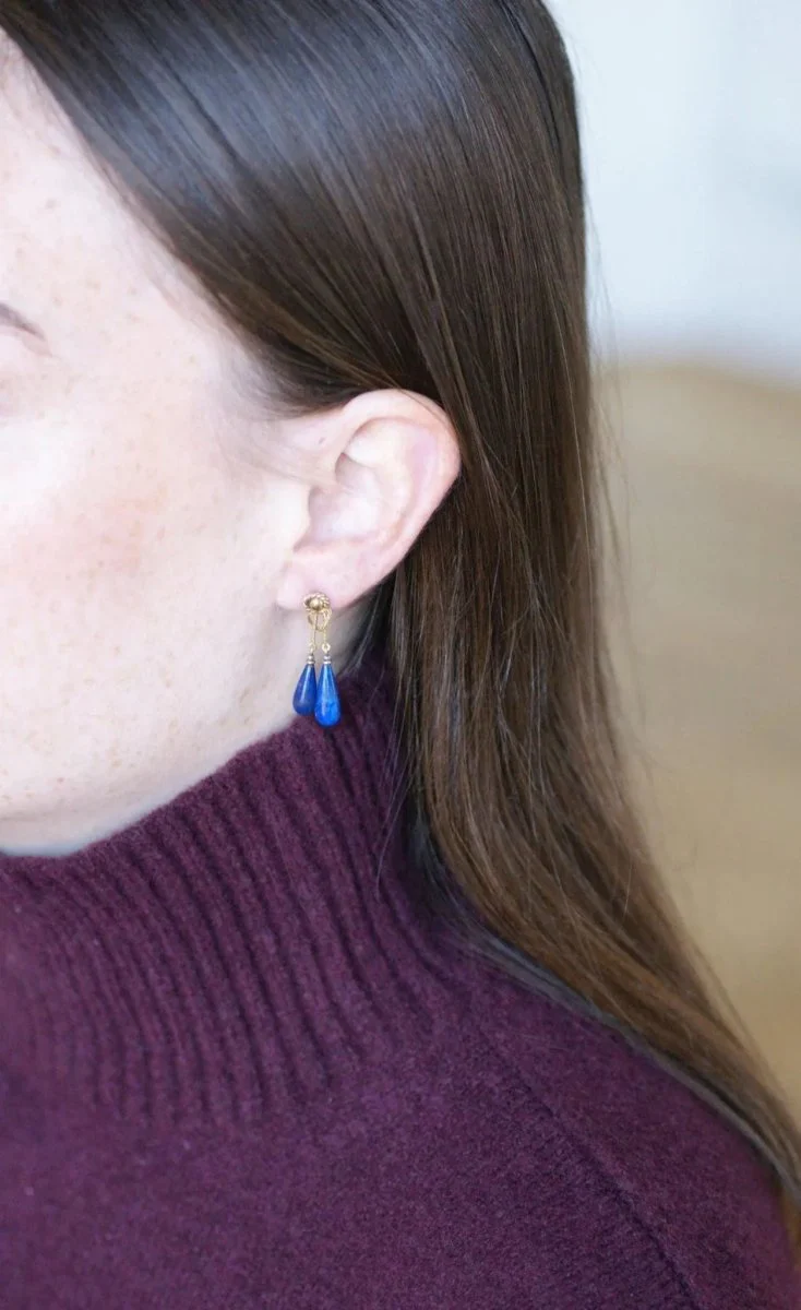 Boucles d'Oreilles Goutte Lapis Lazuli sur Or Jaune - Image 8