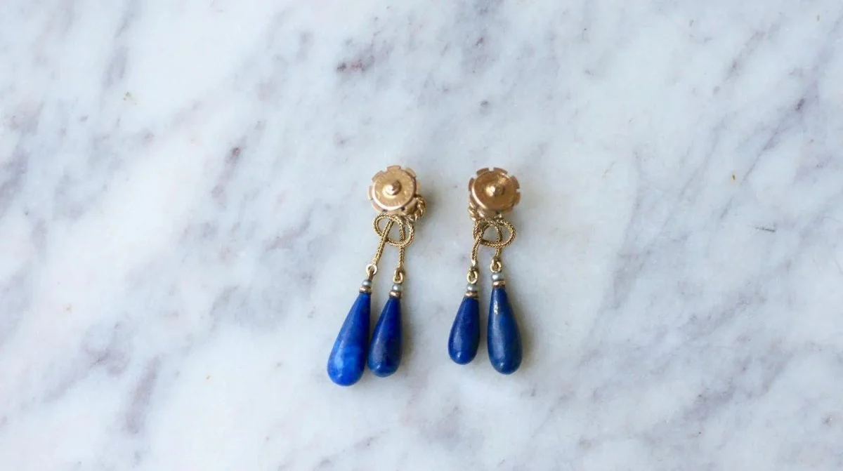 Boucles d'Oreilles Goutte Lapis Lazuli sur Or Jaune - Image 9