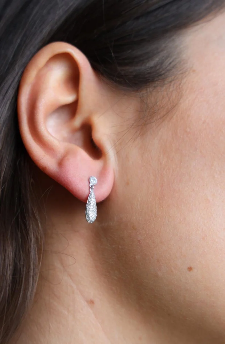 Boucles d'oreilles Goutte Or blanc Diamant - Image 2