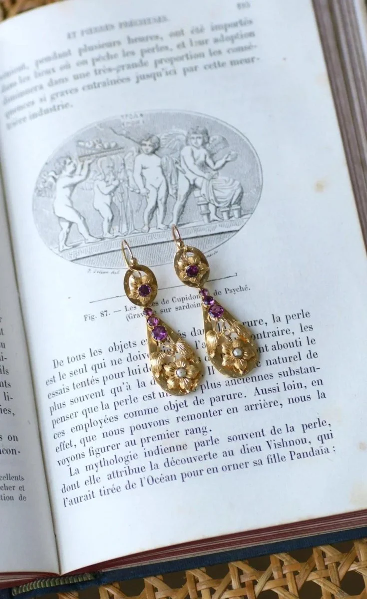 Boucles d'Oreilles Gouttes Grenats sur Or Jaune - Image 8