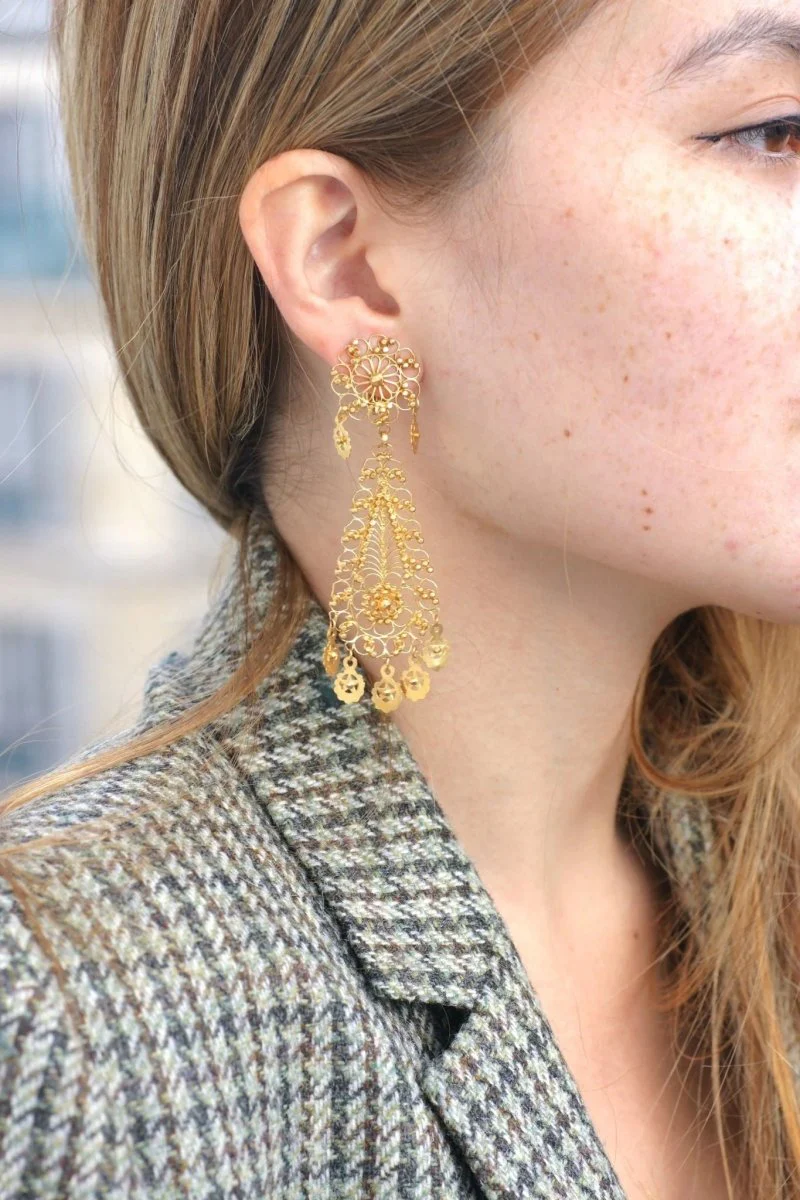 Boucles d'oreilles en or jaune filigrané