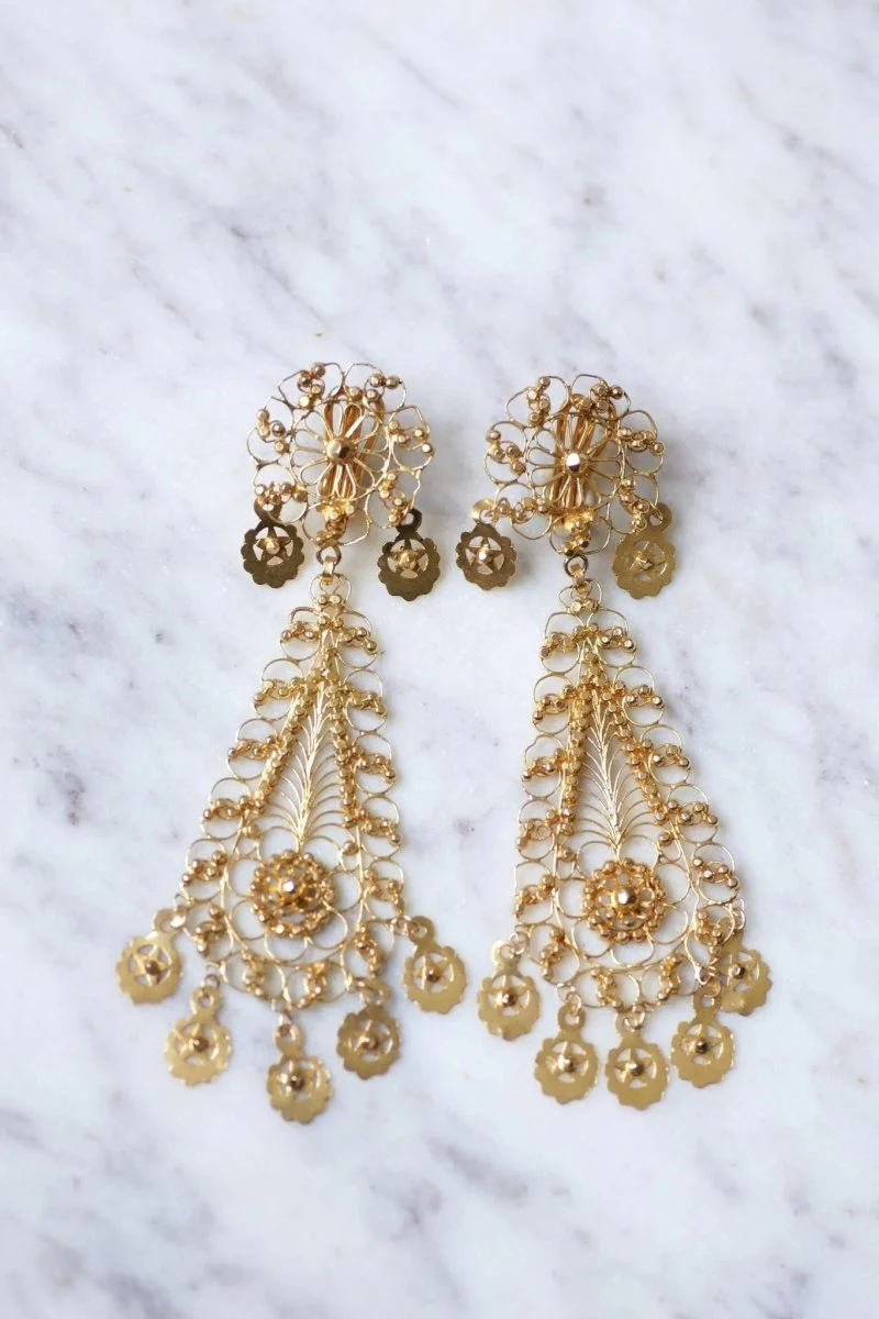 Boucles d'oreilles en or jaune filigrané - Image 2