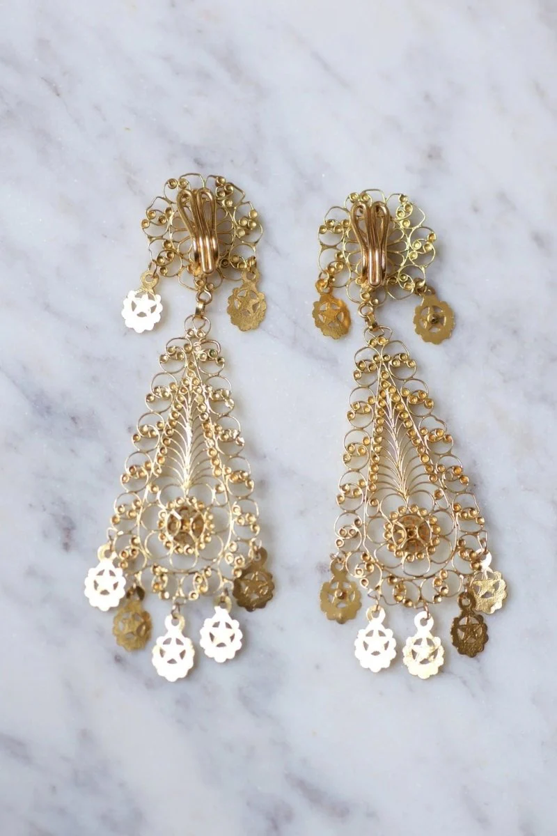 Boucles d'oreilles en or jaune filigrané - Image 8