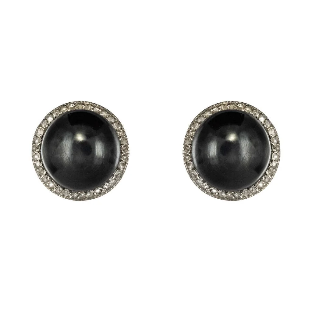 Boucles d'oreilles Puces en or jaune, platine, hématite et diamants