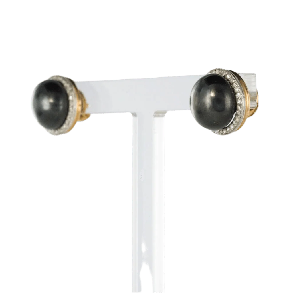 Boucles d'oreilles Puces en or jaune, platine, hématite et diamants - Image 3