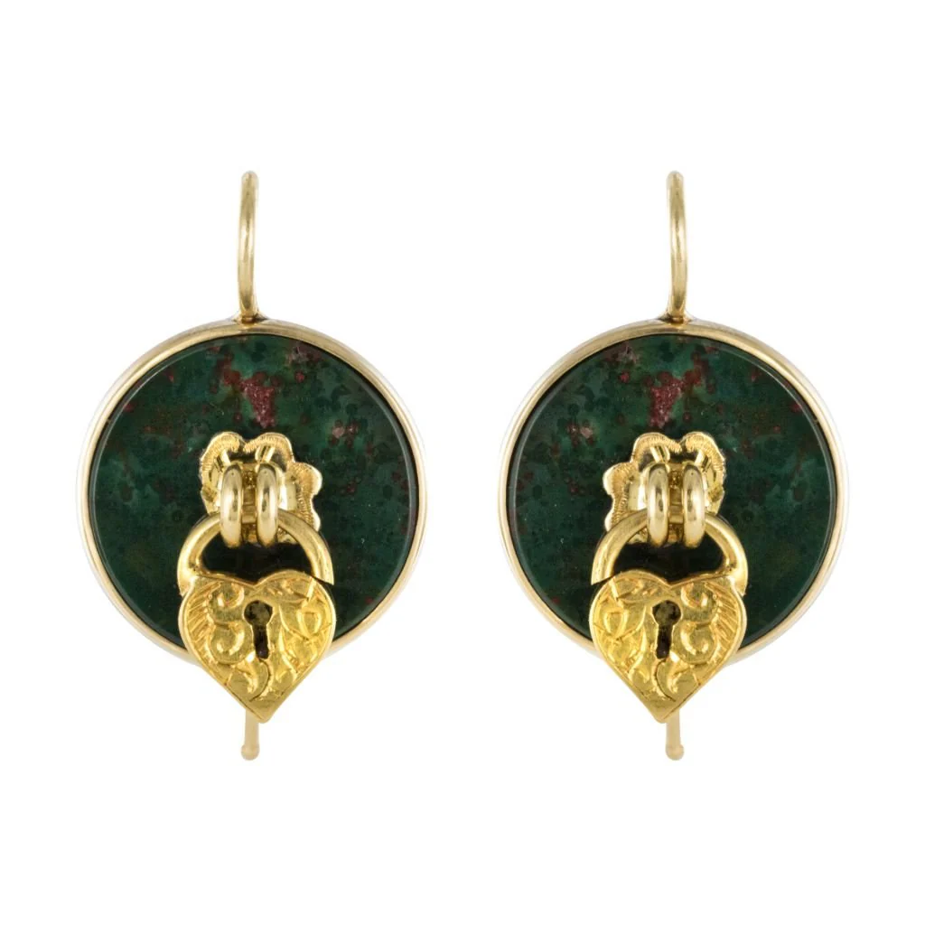 Boucles d'oreilles Dormeuses en or jaune et jaspes
