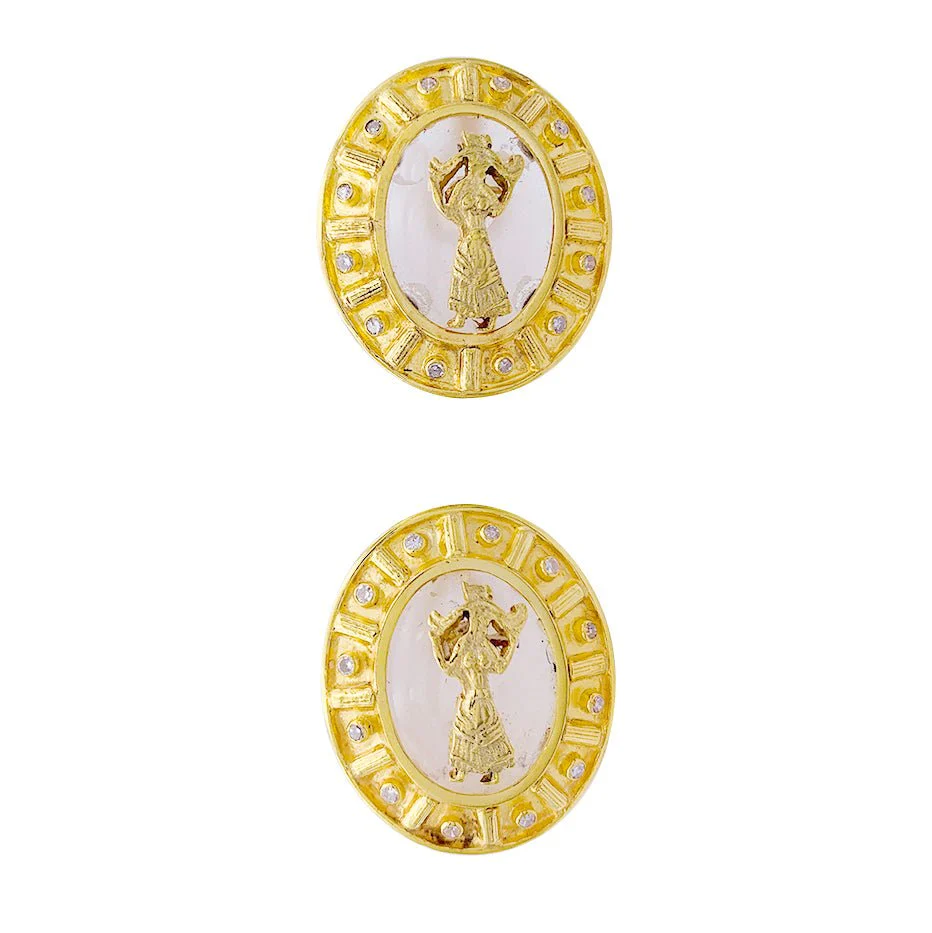 Boucles d'oreilles Clip LALAOUNIS en or jaune, diamants, et cristal de roche - Image 6