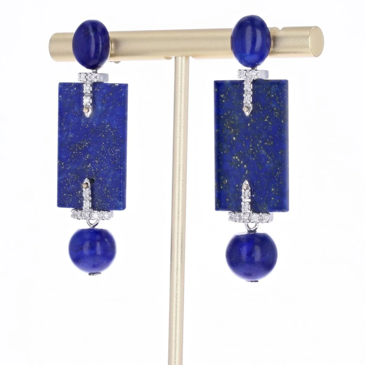 Boucles d'oreilles Clous en or blanc, lapis-lazuli et diamants - Image 3