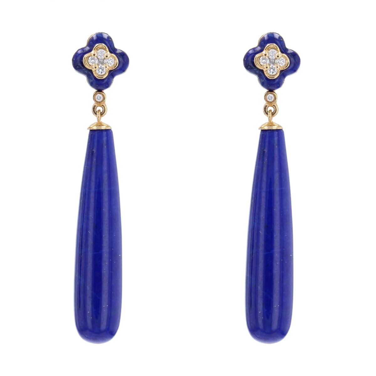 Boucles d'oreilles Pendantes en or jaune, lapis-lazuli et diamants