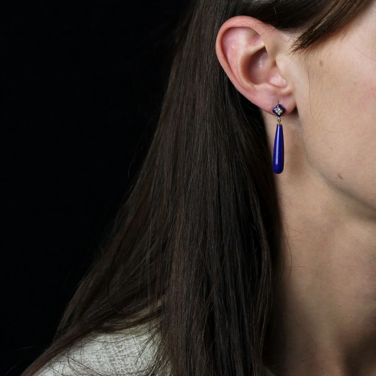 Boucles d'oreilles Pendantes en or jaune, lapis-lazuli et diamants - Image 2
