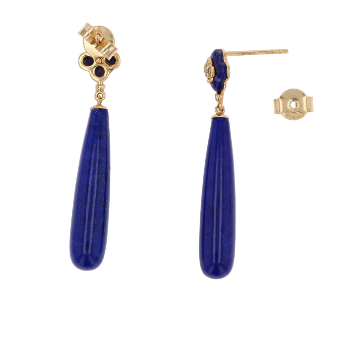Boucles d'oreilles Pendantes en or jaune, lapis-lazuli et diamants - Image 3