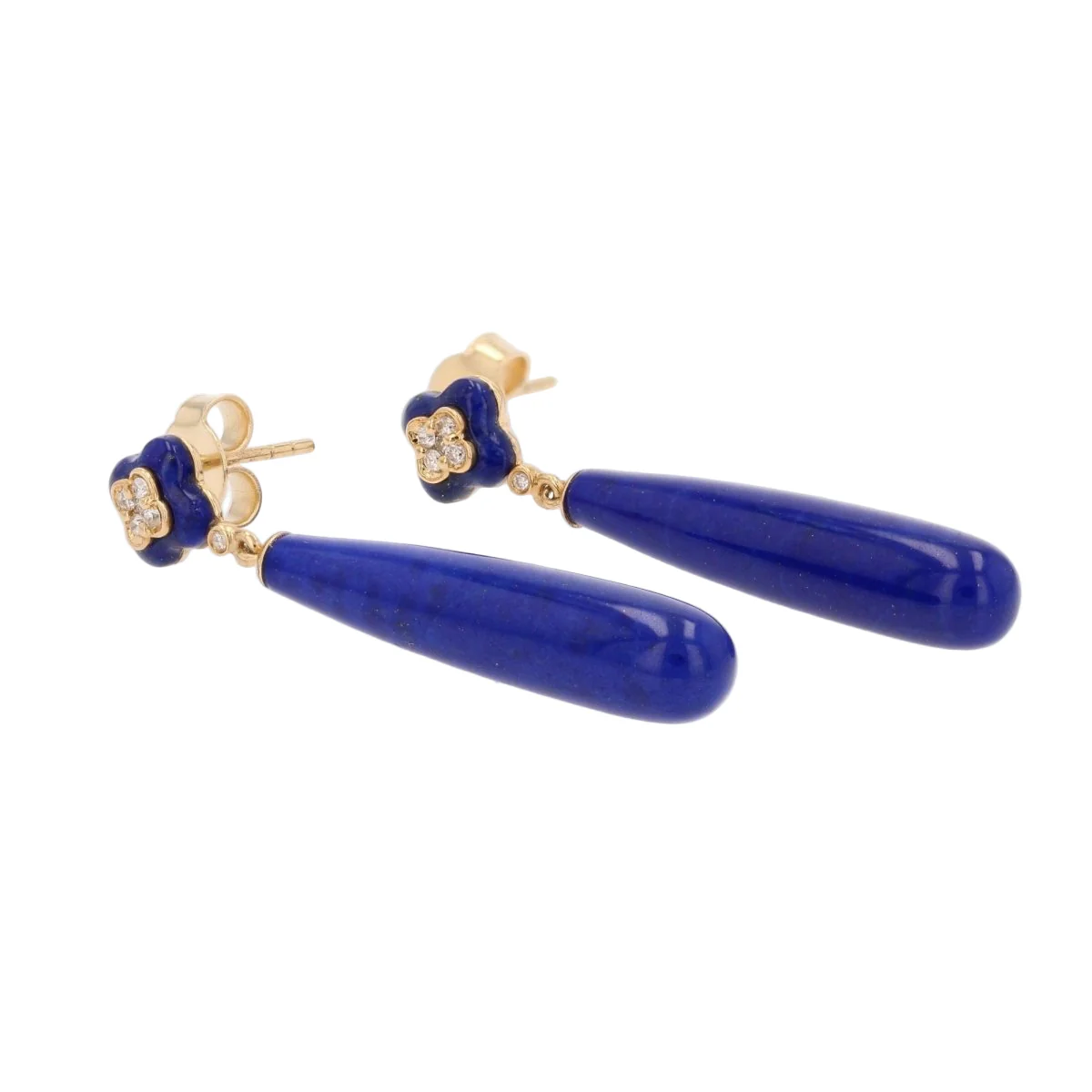 Boucles d'oreilles Pendantes en or jaune, lapis-lazuli et diamants - Image 4