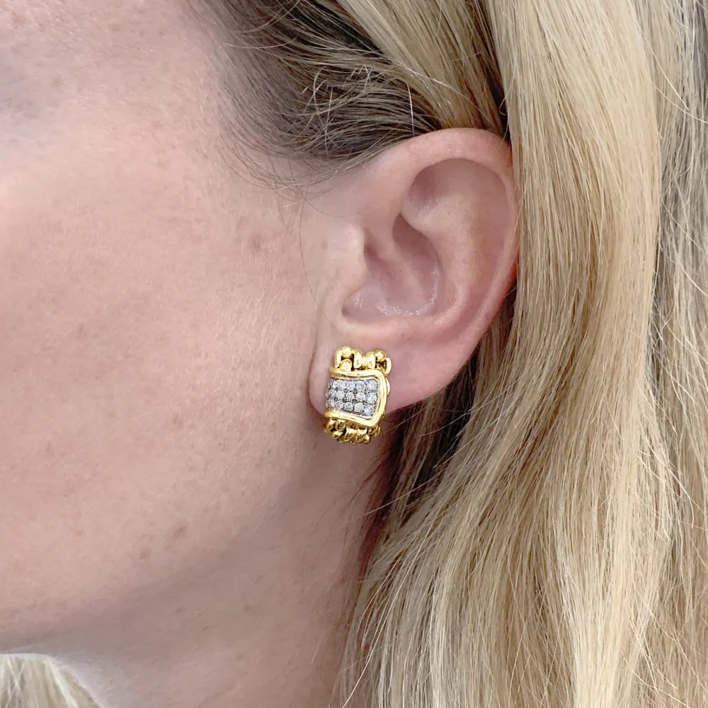 Boucles d'oreilles Clips en or blanc, or jaune et diamants - Image 2