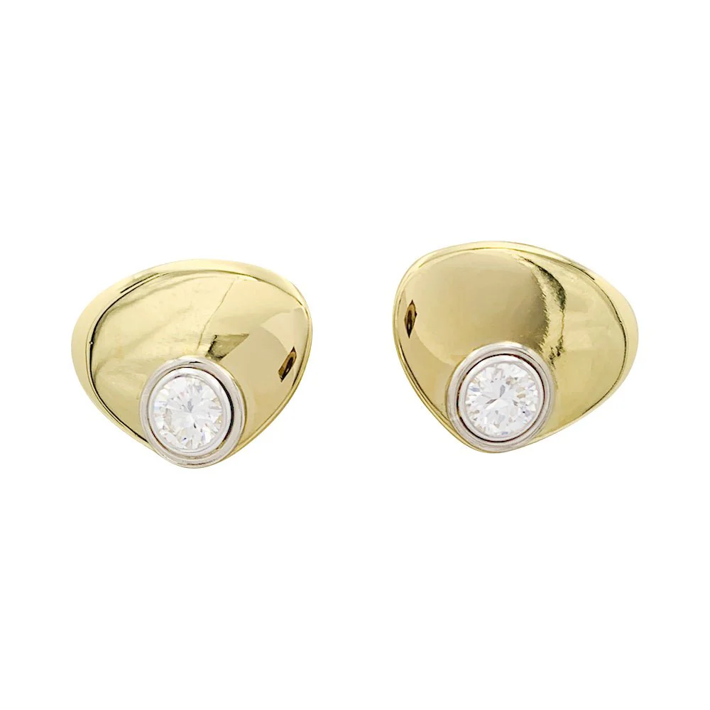 Boucles d'oreilles modernistes or jaune, diamants.