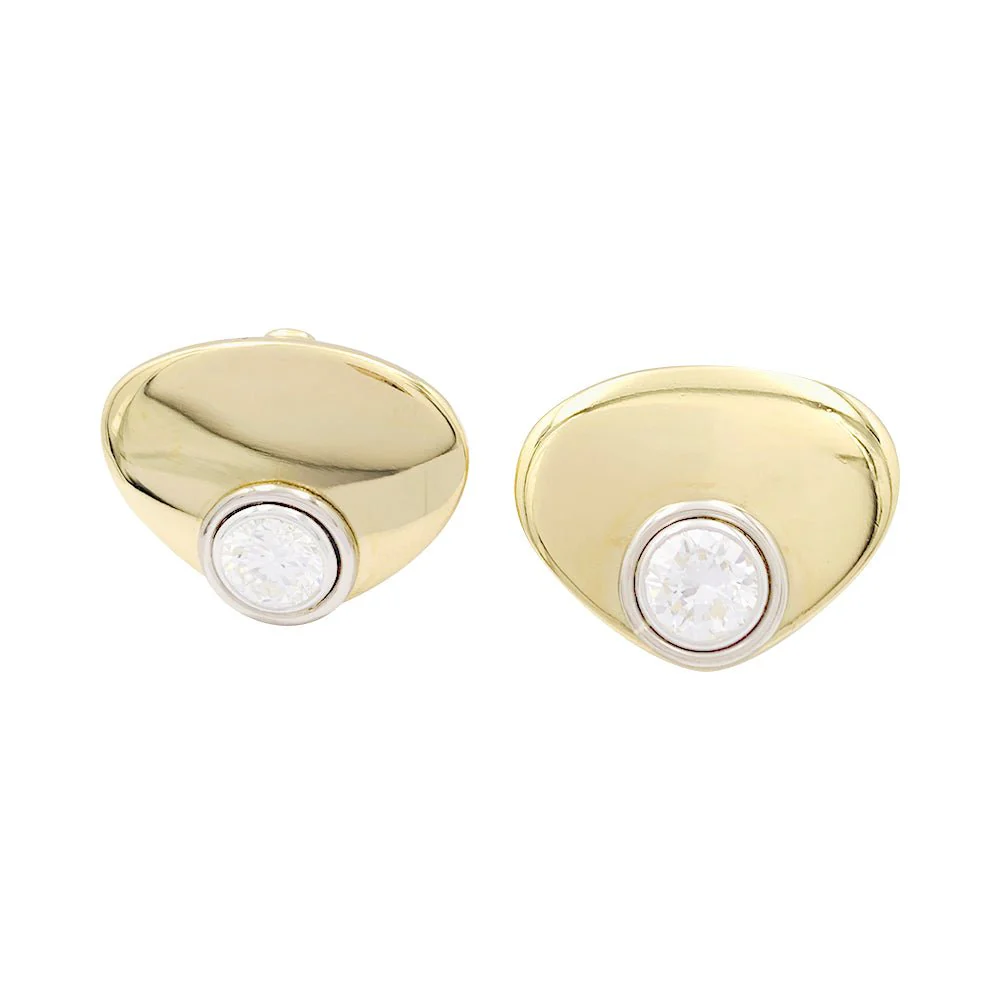 Boucles d'oreilles modernistes or jaune, diamants. - Image 2