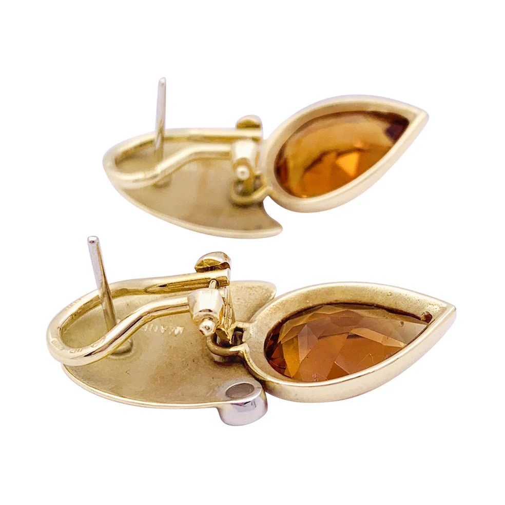 Boucles d'oreilles modernistes, or jaune, diamants, citrines. - Image 4