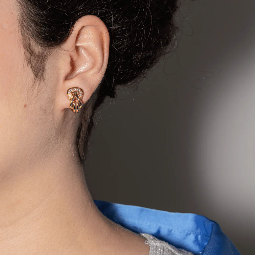 Boucles d'oreilles Noeud en or jaune et diamants - Image 2