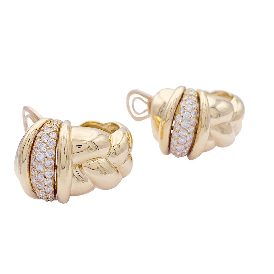 Boucles d'oreilles O.J.Perrin, "Vénitien", or jaune, diamants. - Image 3