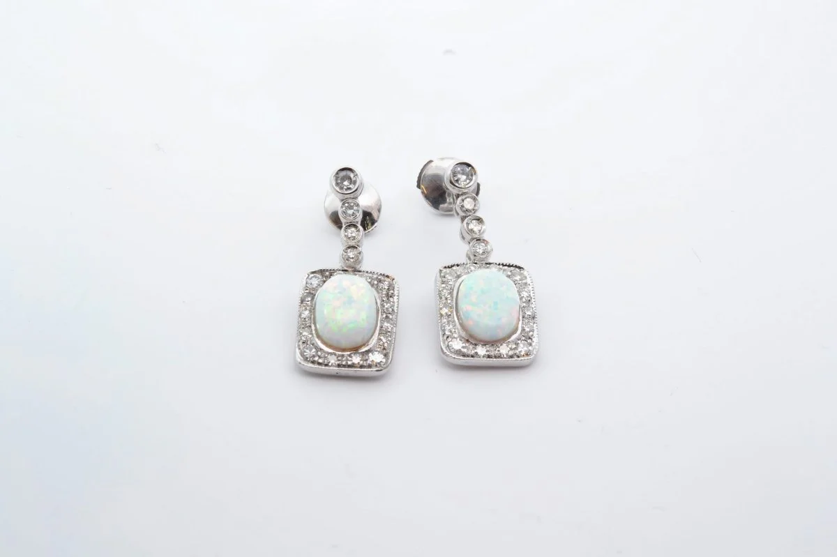 Boucles d'oreilles opales diamants - Image 2