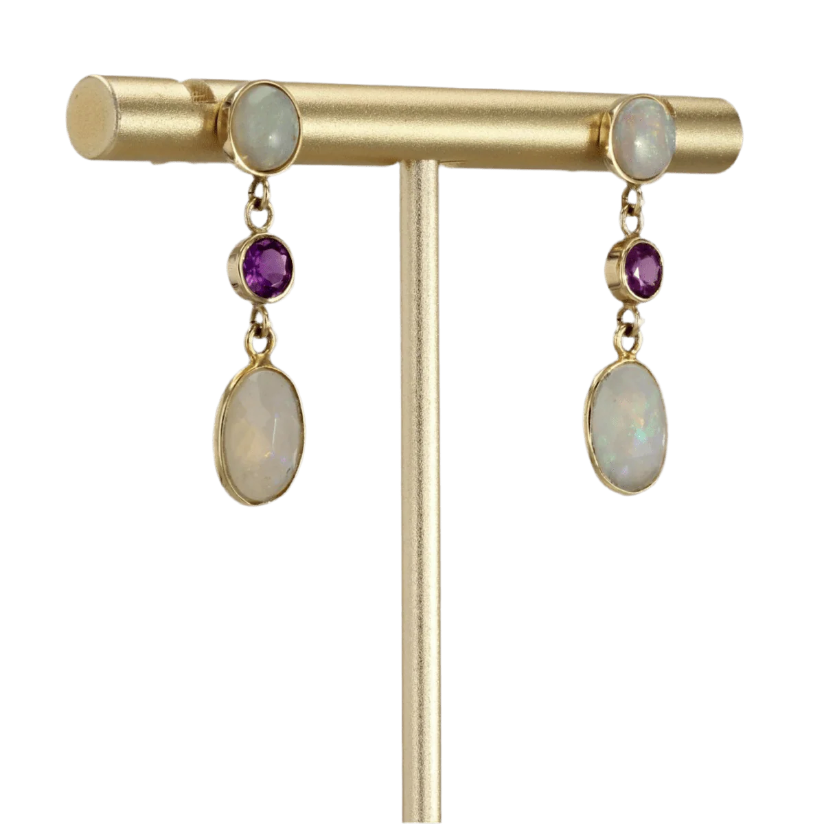 Boucles d'oreilles Pendantes en or jaune, opales et grenats - Image 4