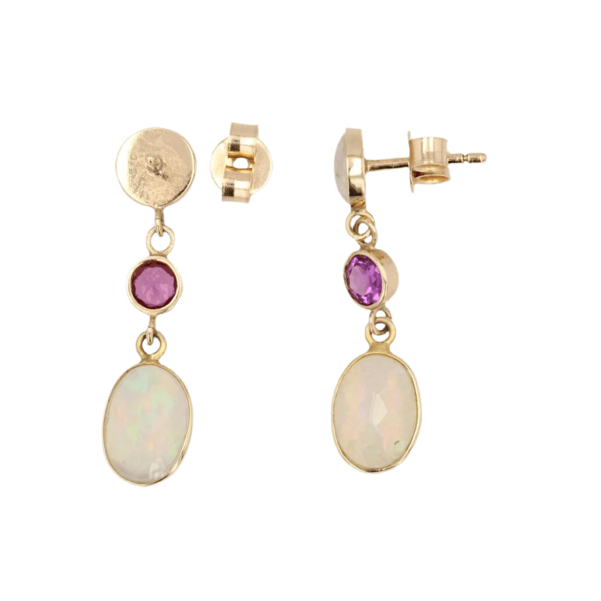 Boucles d'oreilles Pendantes en or jaune, opales et grenats - Image 5