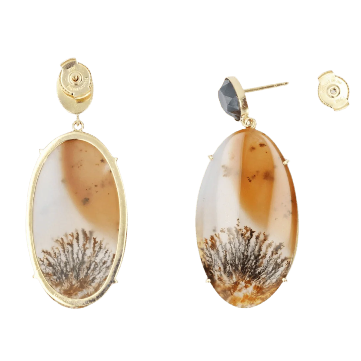 Boucles d'oreilles Pendantes en or jaune, agates et hématite - Image 4