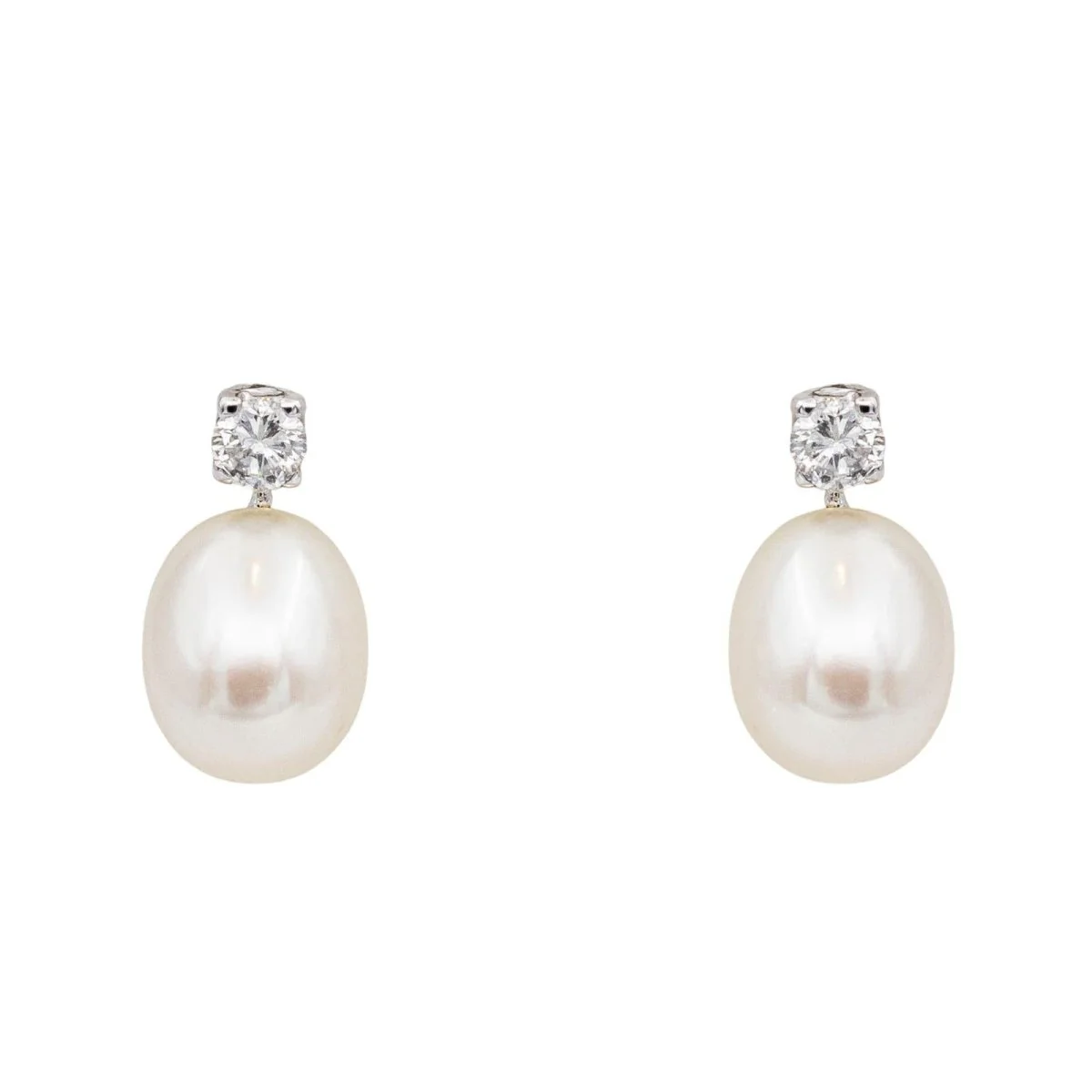 Boucles d'oreilles en or blanc, perles et diamants
