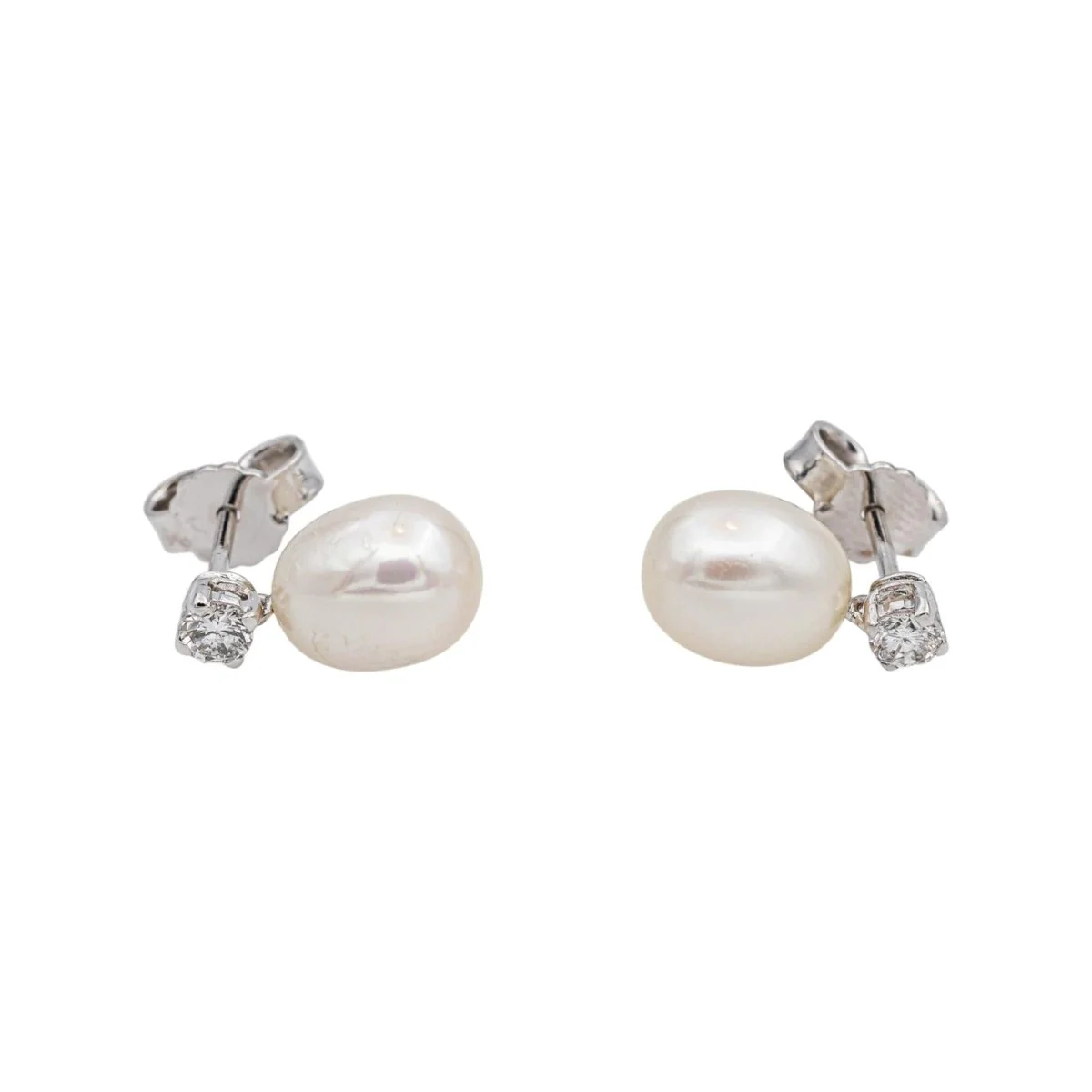 Boucles d'oreilles en or blanc, perles et diamants - Image 4
