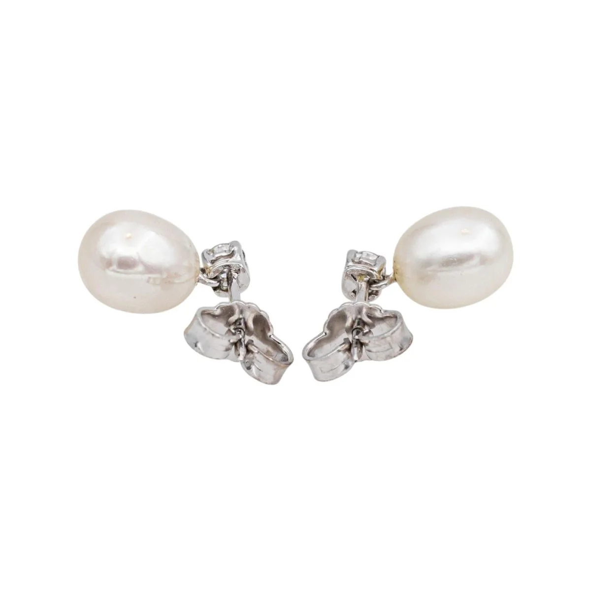 Boucles d'oreilles en or blanc, perles et diamants - Image 6