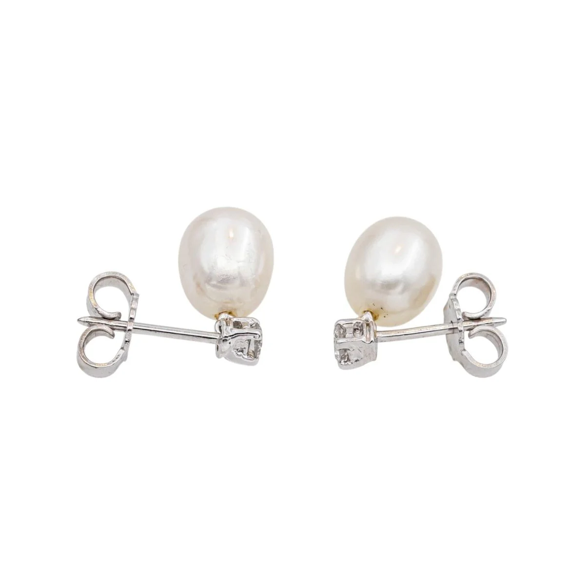 Boucles d'oreilles en or blanc, perles et diamants - Image 7