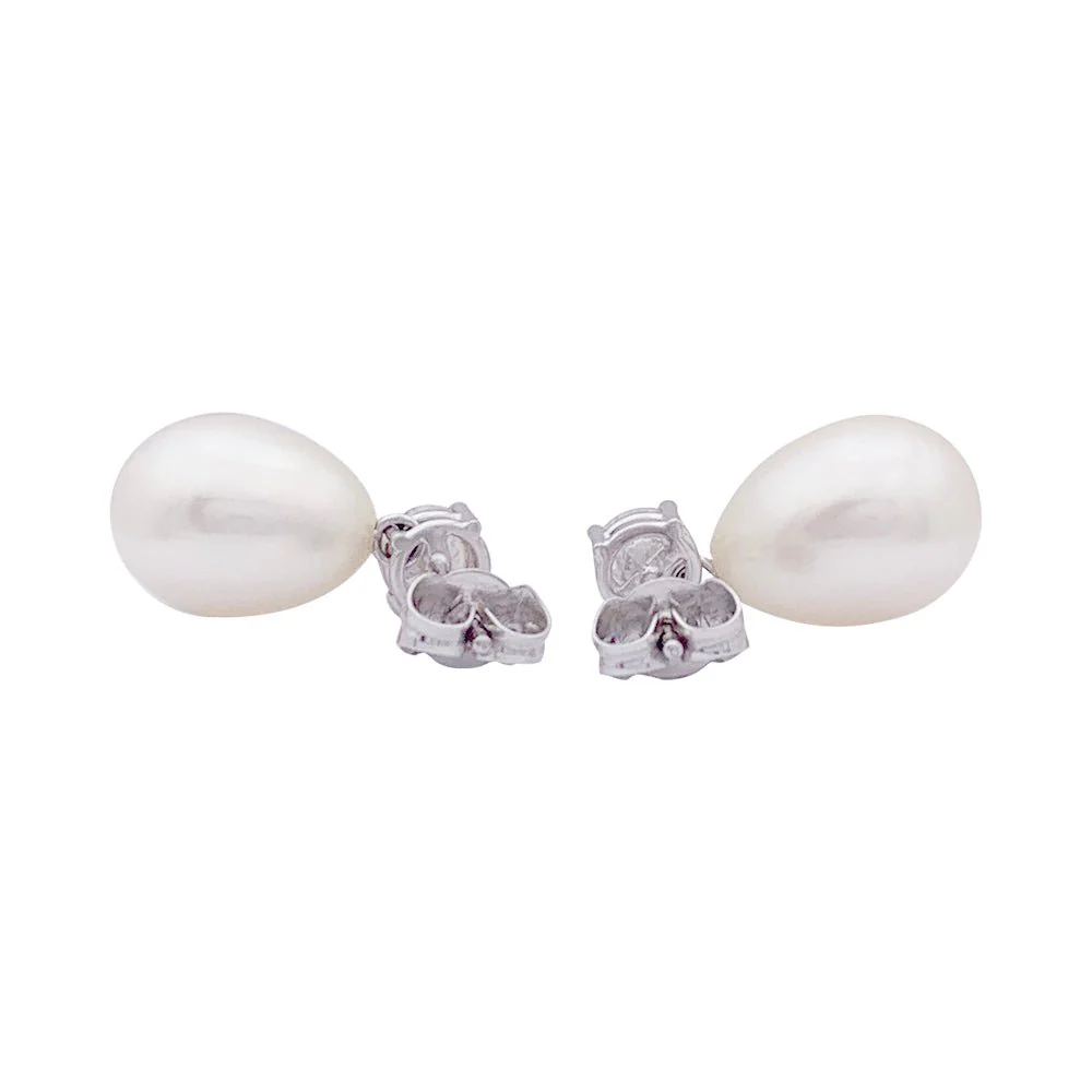 Boucles d'oreilles or blanc, diamants et perles - Image 4