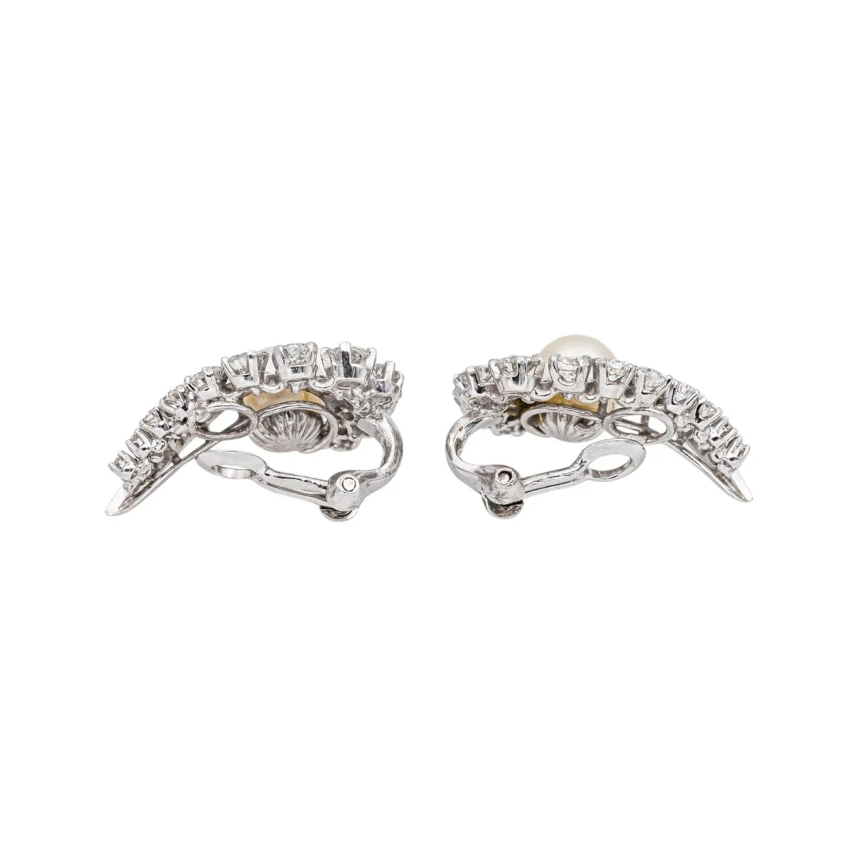Boucles d'oreilles Clips en or blanc, perles et diamants - Image 5