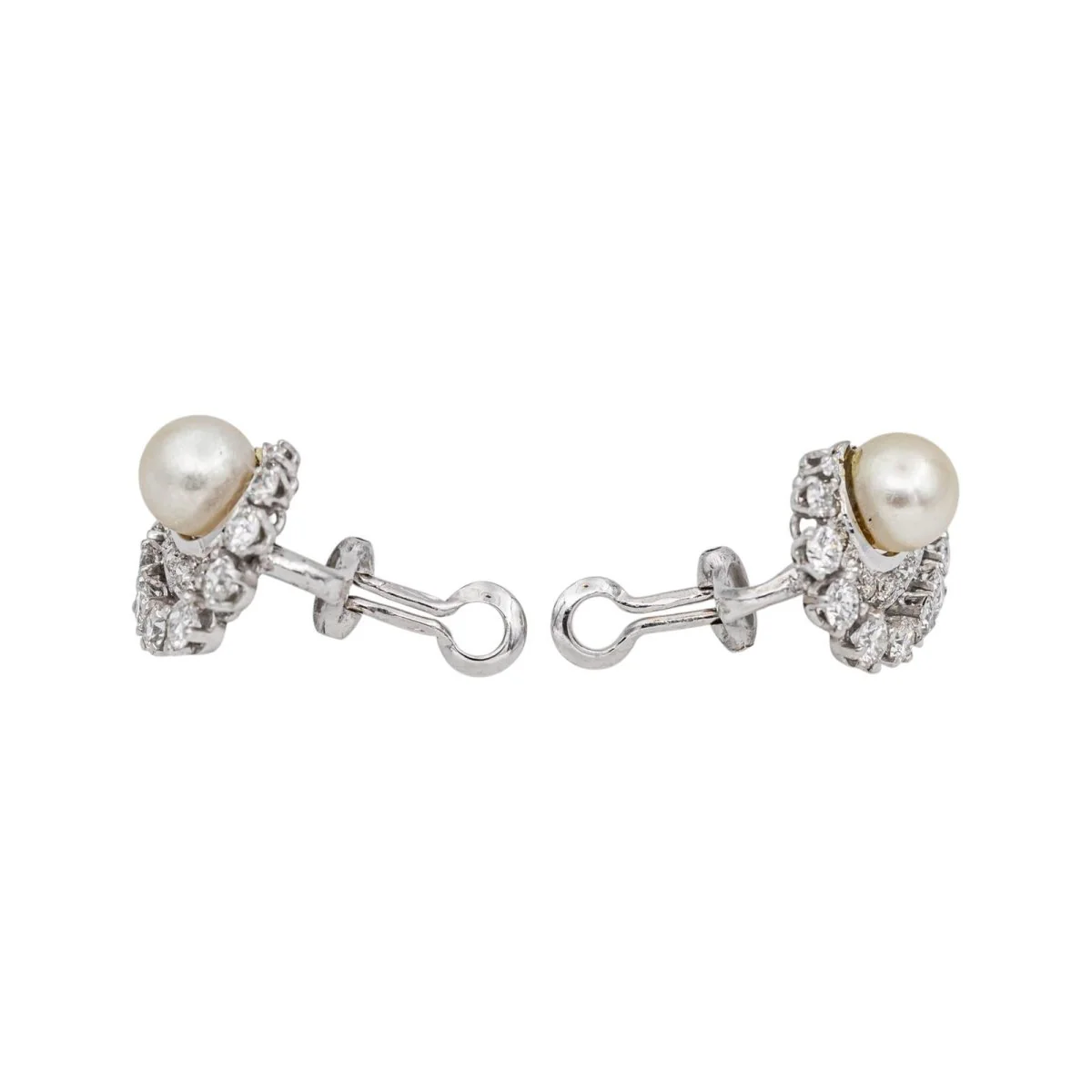 Boucles d'oreilles Clips en or blanc, perles et diamants - Image 7