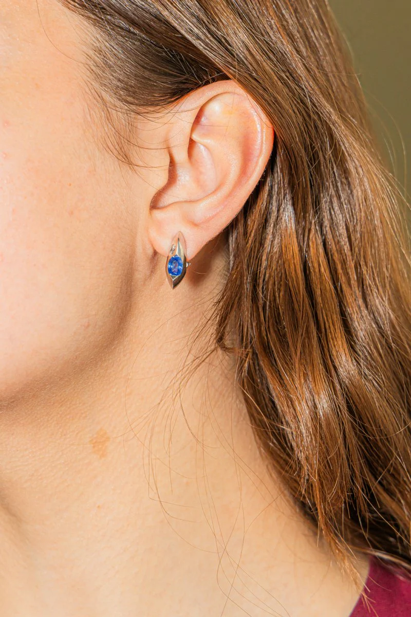 Boucles d'oreilles Or blanc Saphir - Image 2