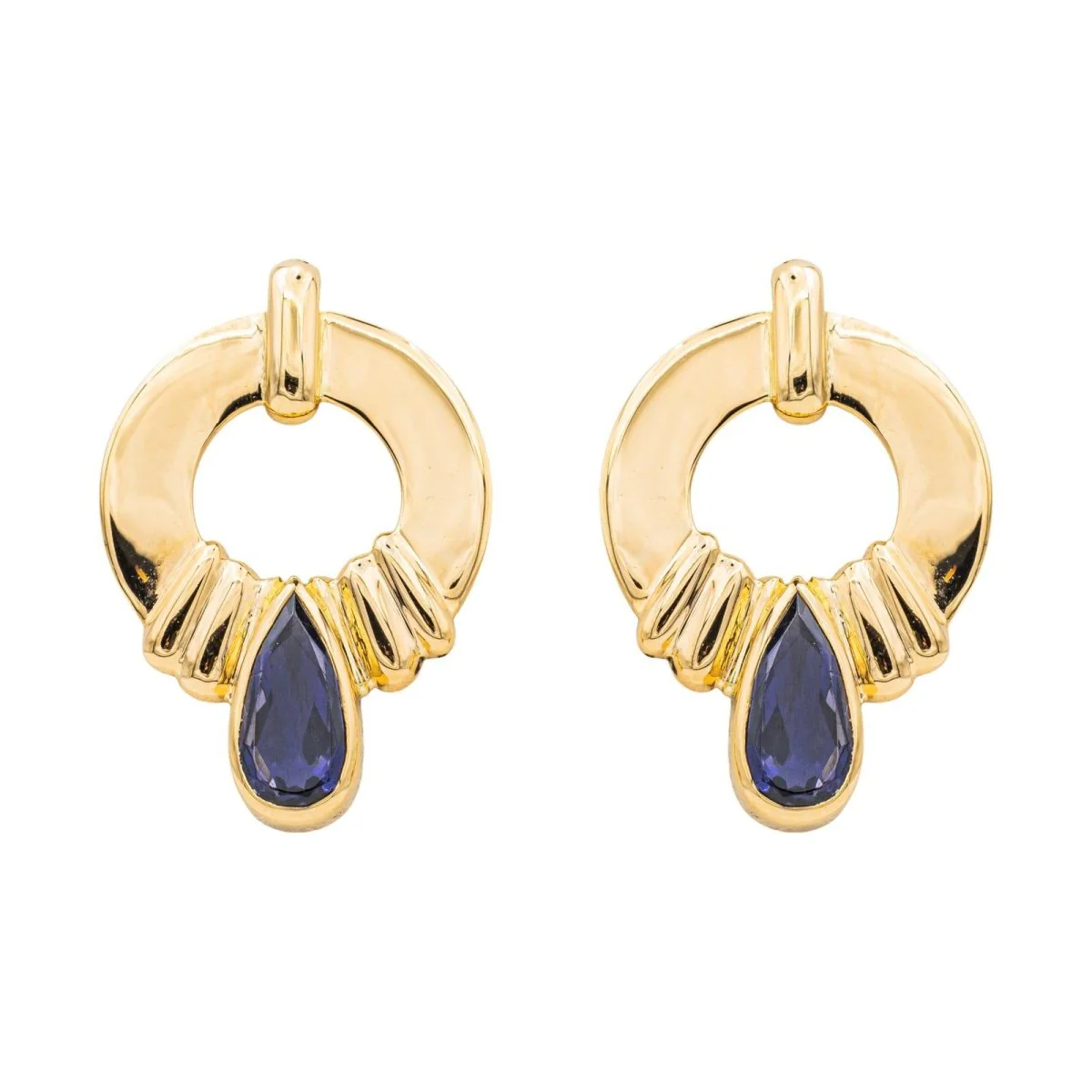Boucles d'Oreilles Cordiérite en Or Jaune 750