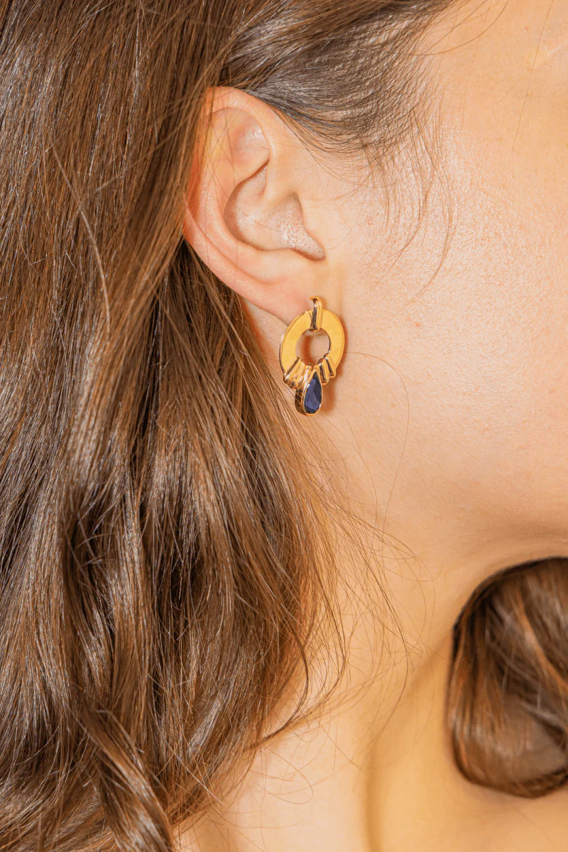 Boucles d'Oreilles Cordiérite en Or Jaune 750 - Image 2