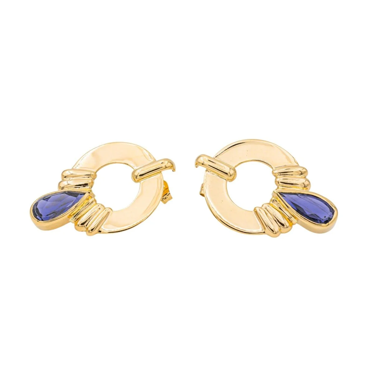 Boucles d'Oreilles Cordiérite en Or Jaune 750 - Image 6
