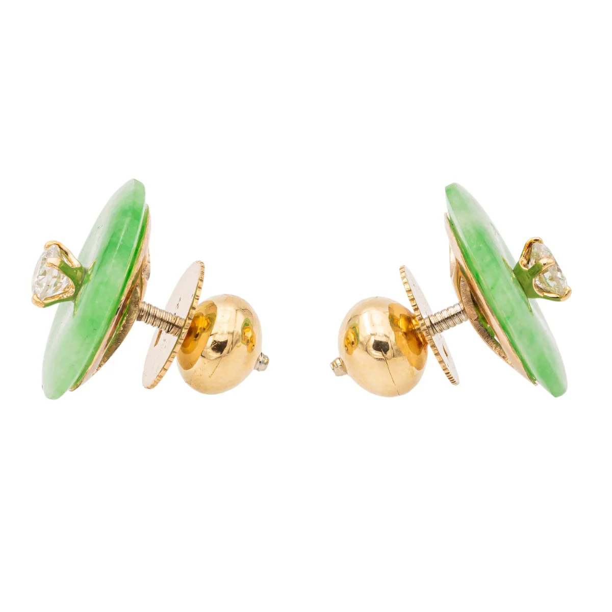 Boucles d'oreilles Puces en or jaunes, jades jadéite et diamants - Image 3